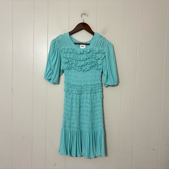 Tach Clothing Marga Turquoise Smocked Ruffle Mini Dress Size S - Picture 10 of 13